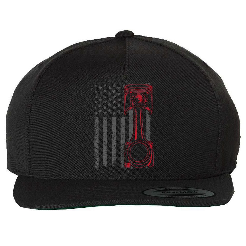 American Flag Piston Funny Muscle Car Mechanic Gift Wool Snapback Cap