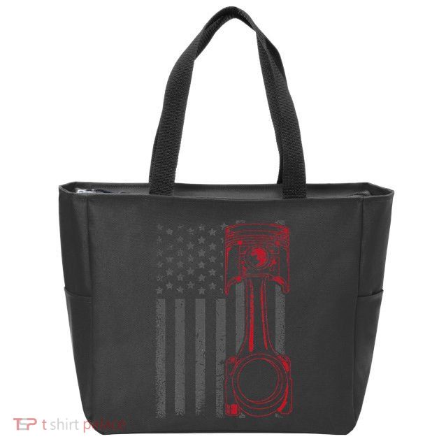 American Flag Piston Funny Muscle Car Mechanic Gift Zip Tote Bag