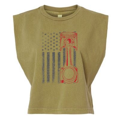 American Flag Piston Funny Muscle Car Mechanic Gift Garment-Dyed Women's Muscle Tee