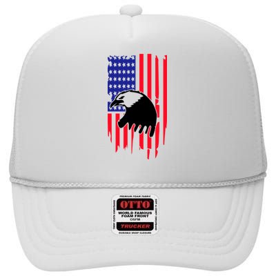 America Flag Patriotic Eagle High Crown Mesh Back Trucker Hat