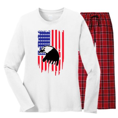 America Flag Patriotic Eagle Women's Long Sleeve Flannel Pajama Set 