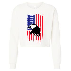 America Flag Patriotic Eagle Cropped Pullover Crew