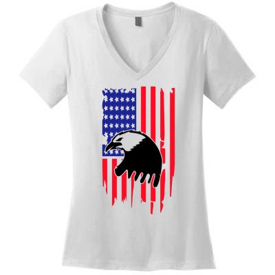 America Flag Patriotic Eagle Women's V-Neck T-Shirt