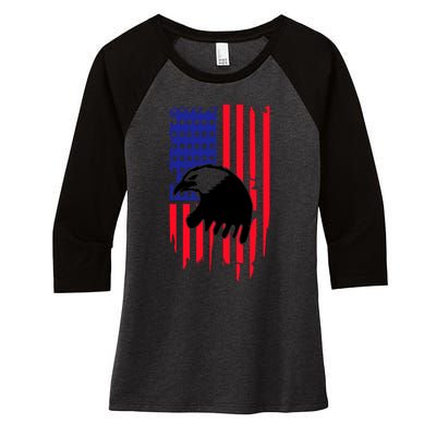 America Flag Patriotic Eagle Women's Tri-Blend 3/4-Sleeve Raglan Shirt