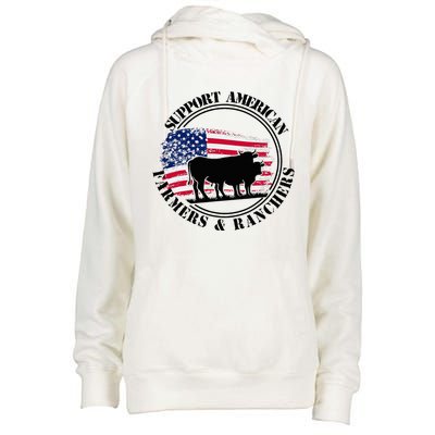 American Flag Patriotic Support American Farmers & Ranchers Womens Funnel Neck Pullover Hood