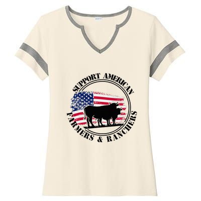 American Flag Patriotic Support American Farmers & Ranchers Ladies Halftime Notch Neck Tee