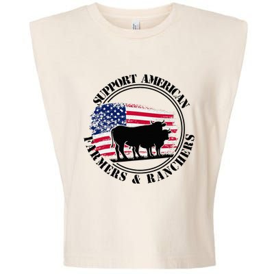 American Flag Patriotic Support American Farmers & Ranchers Garment-Dyed Women's Muscle Tee