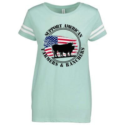 American Flag Patriotic Support American Farmers & Ranchers Enza Ladies Jersey Football T-Shirt