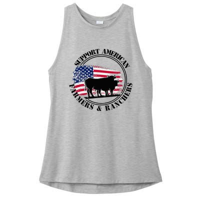 American Flag Patriotic Support American Farmers & Ranchers Ladies PosiCharge Tri-Blend Wicking Tank