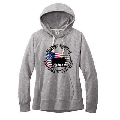 American Flag Patriotic Support American Farmers & Ranchers Women's Fleece Hoodie