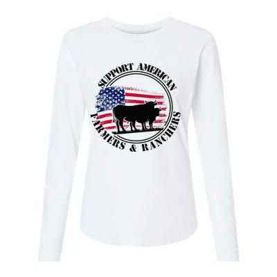 American Flag Patriotic Support American Farmers & Ranchers Womens Cotton Relaxed Long Sleeve T-Shirt