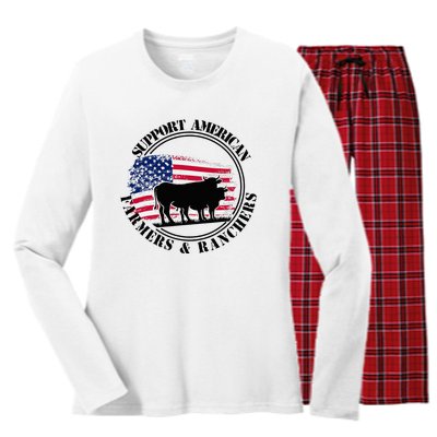 American Flag Patriotic Support American Farmers & Ranchers Women's Long Sleeve Flannel Pajama Set 