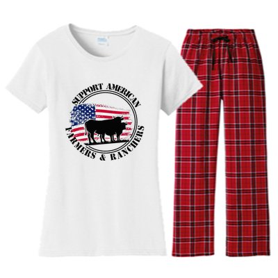 American Flag Patriotic Support American Farmers & Ranchers Women's Flannel Pajama Set