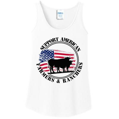 American Flag Patriotic Support American Farmers & Ranchers Ladies Essential Tank