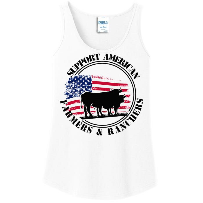 American Flag Patriotic Support American Farmers & Ranchers Ladies Essential Tank