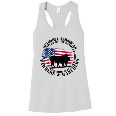 American Flag Patriotic Support American Farmers & Ranchers Women's Racerback Tank