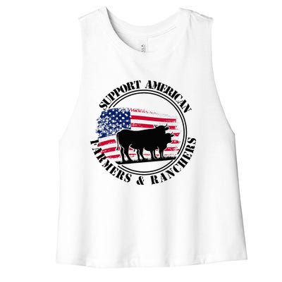 American Flag Patriotic Support American Farmers & Ranchers Women's Racerback Cropped Tank