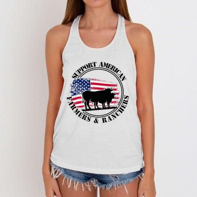 American Flag Patriotic Support American Farmers & Ranchers Women's Knotted Racerback Tank