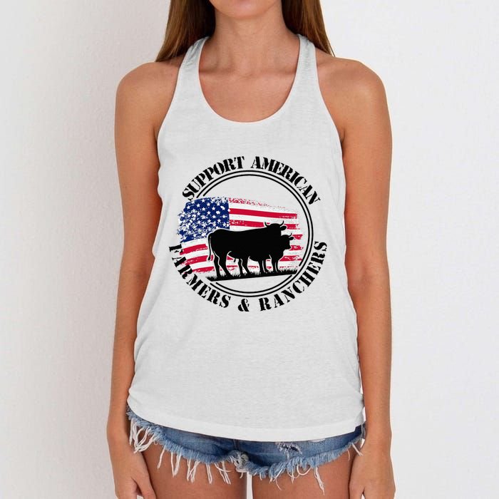 American Flag Patriotic Support American Farmers & Ranchers Women's Knotted Racerback Tank