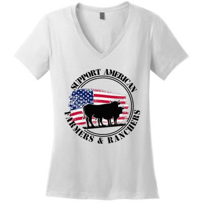 American Flag Patriotic Support American Farmers & Ranchers Women's V-Neck T-Shirt