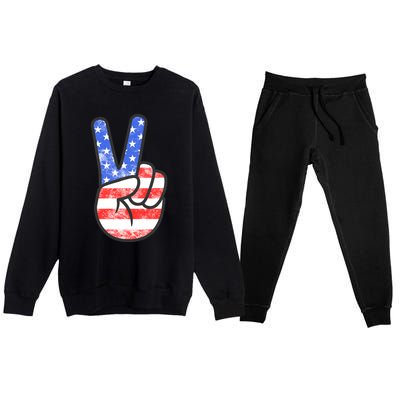 American Flag Peace Sign Hand Fourth Of July Gift Premium Crewneck Sweatsuit Set