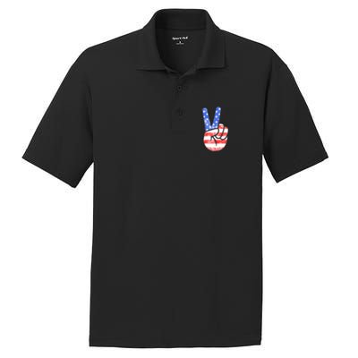 American Flag Peace Sign Hand Fourth Of July Gift PosiCharge RacerMesh Polo