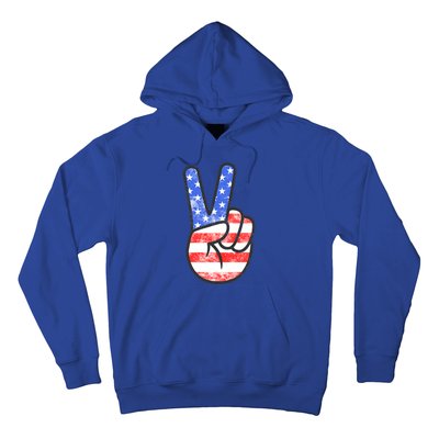 American Flag Peace Sign Hand Fourth Of July Gift Hoodie