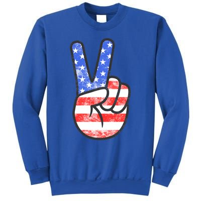 American Flag Peace Sign Hand Fourth Of July Gift Sweatshirt