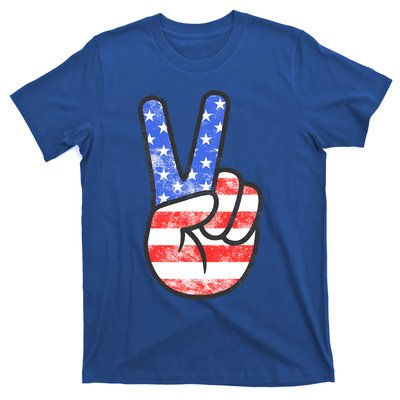 American Flag Peace Sign Hand Fourth Of July Gift T-Shirt