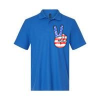 American Flag Peace Sign Hand Fourth Of July Gift Softstyle Adult Sport Polo