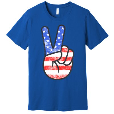 American Flag Peace Sign Hand Fourth Of July Gift Premium T-Shirt