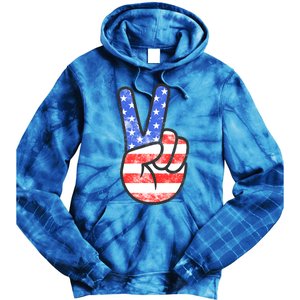 American Flag Peace Sign Hand Fourth Of July Gift Tie Dye Hoodie