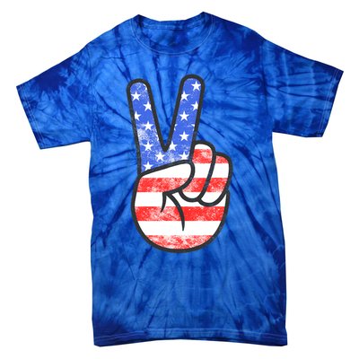 American Flag Peace Sign Hand Fourth Of July Gift Tie-Dye T-Shirt