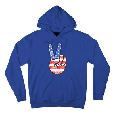 American Flag Peace Sign Hand Fourth Of July Gift Tall Hoodie