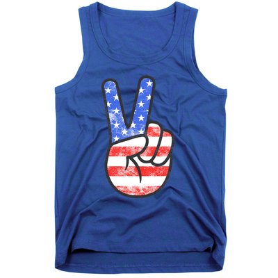 American Flag Peace Sign Hand Fourth Of July Gift Tank Top