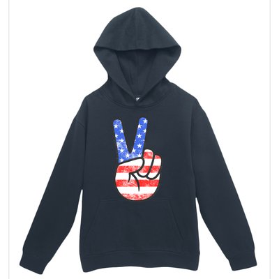 American Flag Peace Sign Hand Fourth Of July Gift Urban Pullover Hoodie