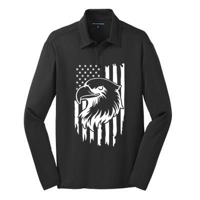 America Flag Patriotic Eagle Silk Touch Performance Long Sleeve Polo