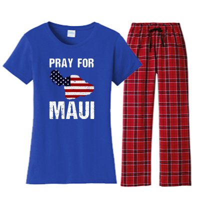 American Flag Pray For Maui Hawaii Support Gift Women's Flannel Pajama Set