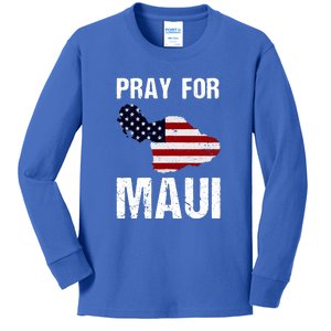 American Flag Pray For Maui Hawaii Support Gift Kids Long Sleeve Shirt