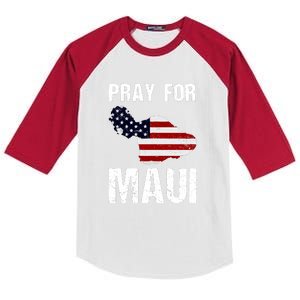 American Flag Pray For Maui Hawaii Support Gift Kids Colorblock Raglan Jersey