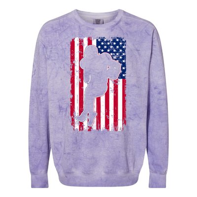 American Football Player Distressed USA Flag Colorblast Crewneck Sweatshirt