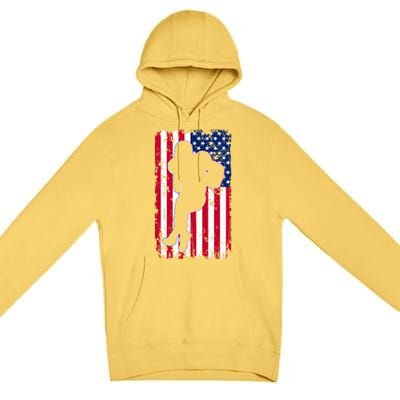 American Football Player Distressed USA Flag Premium Pullover Hoodie