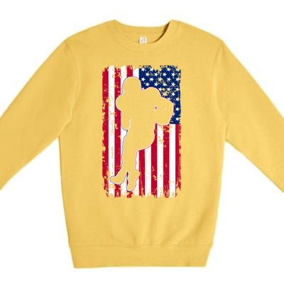 American Football Player Distressed USA Flag Premium Crewneck Sweatshirt