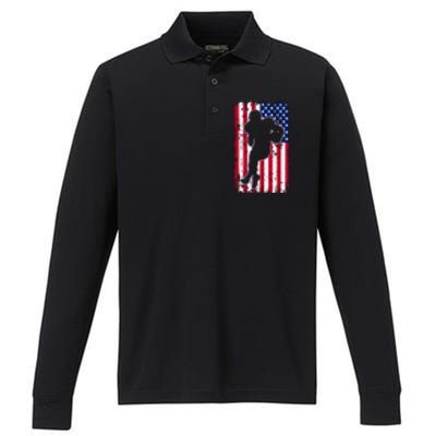 American Football Player Distressed USA Flag Performance Long Sleeve Polo