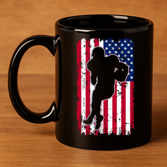 American Football Player Distressed USA Flag 11oz C Handle Ceramic Mug