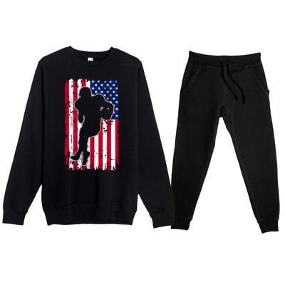 American Football Player Distressed USA Flag Premium Crewneck Sweatsuit Set