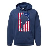 American Football Player Distressed USA Flag Performance Fleece Hoodie