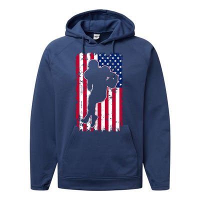 American Football Player Distressed USA Flag Performance Fleece Hoodie