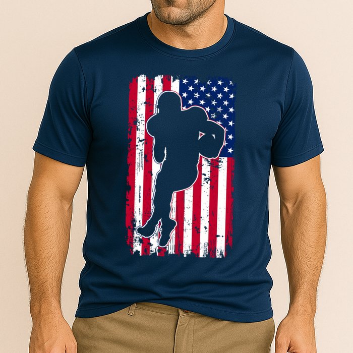 American Football Player Distressed USA Flag Cooling Performance Crew T-Shirt