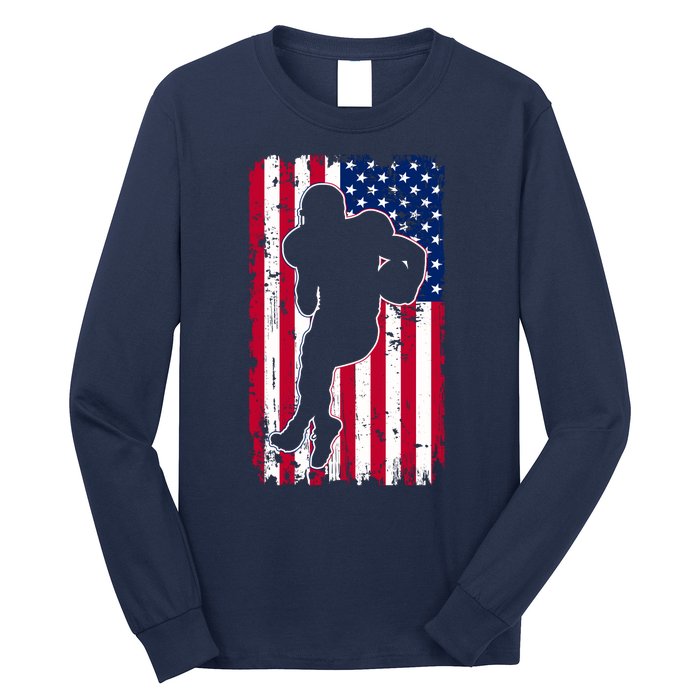 American Football Player Distressed USA Flag Long Sleeve Shirt